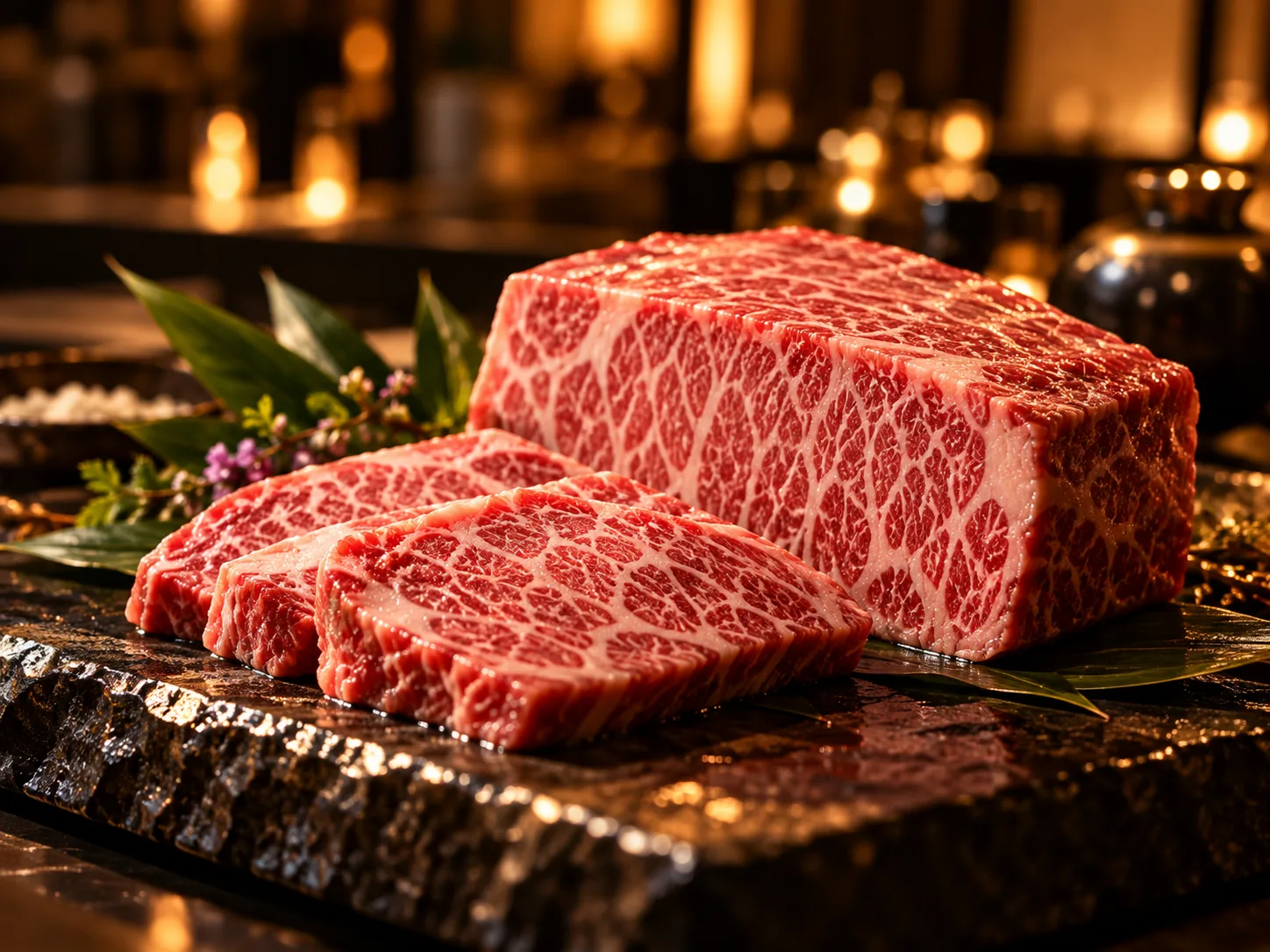 霜降りの和牛ヒレ肉の塊と切り身