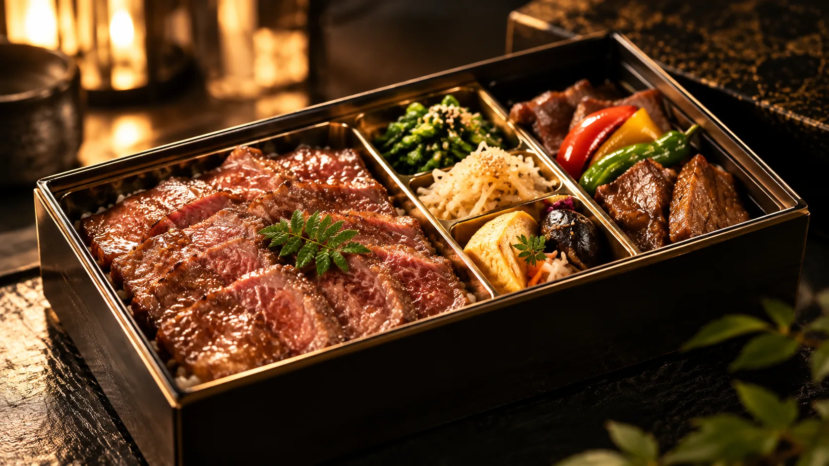 焼肉とご飯・付け合わせを詰めた弁当